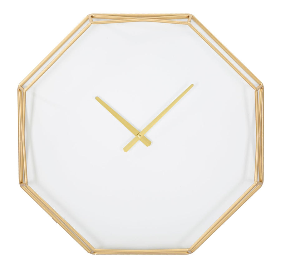 Sechseckige Wanduhr in Gold und Weiß