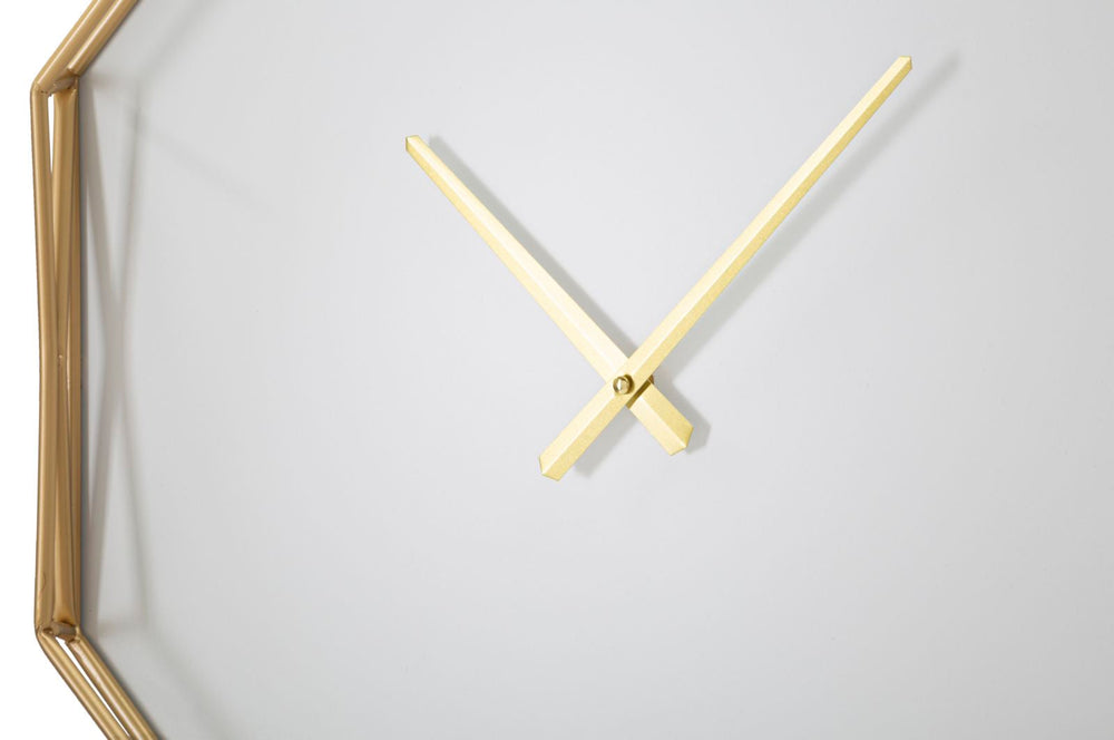 Sechseckige Wanduhr in Gold und Weiß