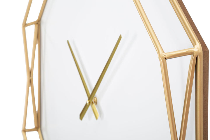 Sechseckige Wanduhr in Gold und Weiß
