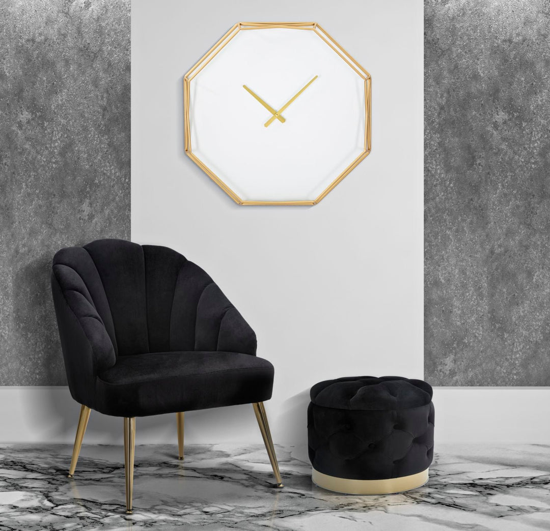 Sechseckige Wanduhr in Gold und Weiß