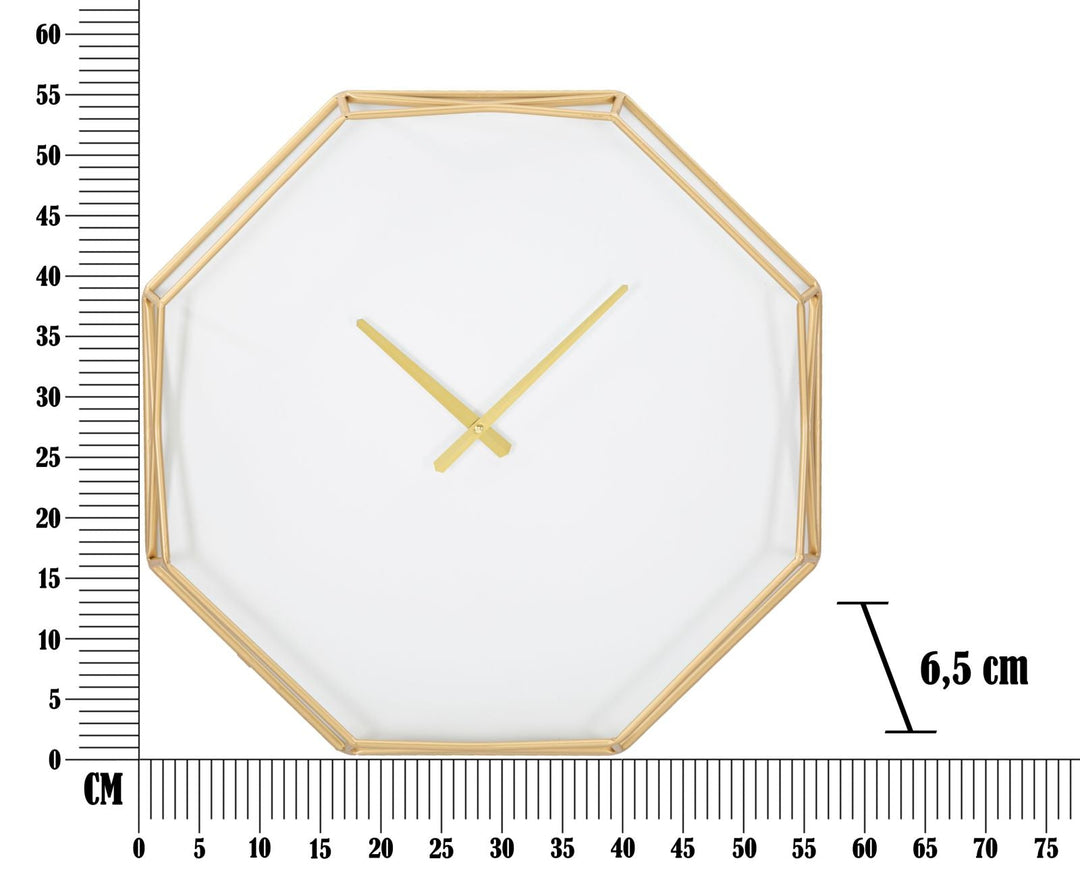 Sechseckige Wanduhr in Gold und Weiß