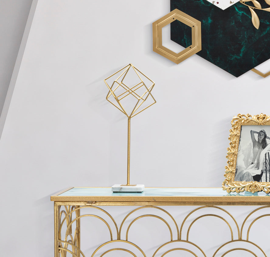 Großer Gold Geometrischer Würfel Dekoration (Moderne Skulptur)