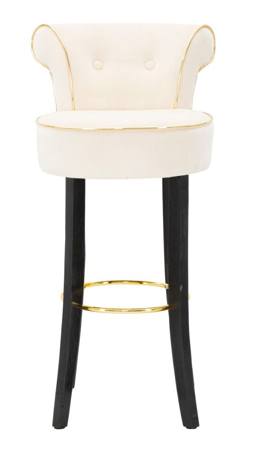 Barhocker aus cremefarbenem Samt mit schwarzen Holzbeinen und goldenen Details
