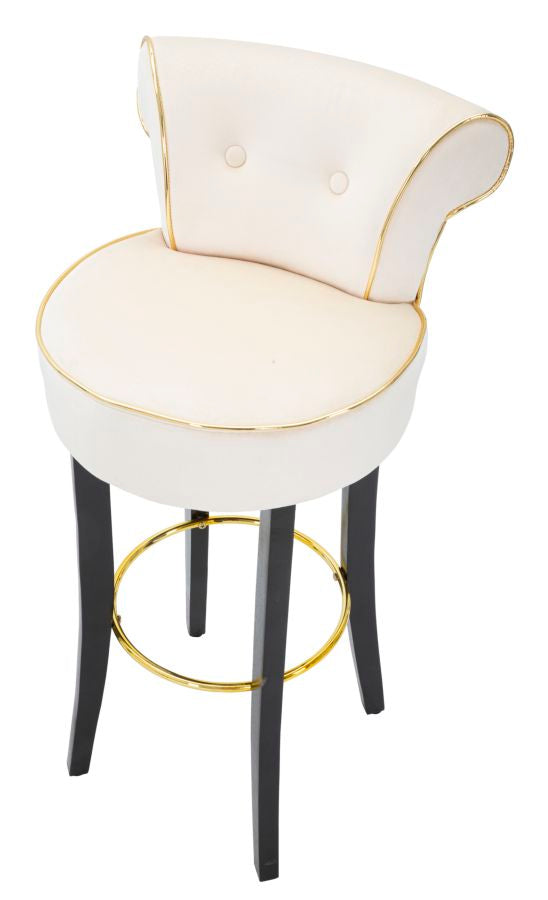 Barhocker aus cremefarbenem Samt mit schwarzen Holzbeinen und goldenen Details
