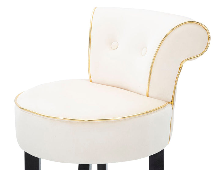 Barhocker aus cremefarbenem Samt mit schwarzen Holzbeinen und goldenen Details