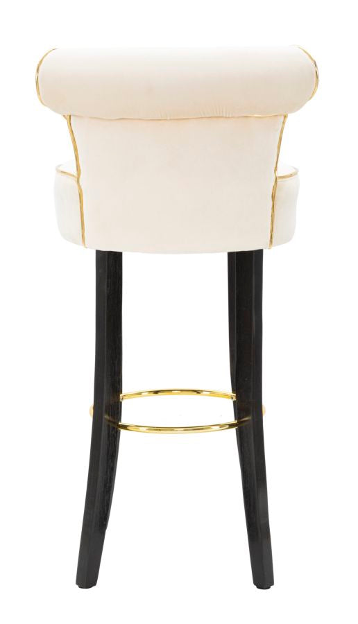 Barhocker aus cremefarbenem Samt mit schwarzen Holzbeinen und goldenen Details