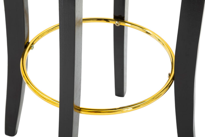Schwarzer Samt-Barhocker mit schwarzen Holzbeinen und goldenen Details