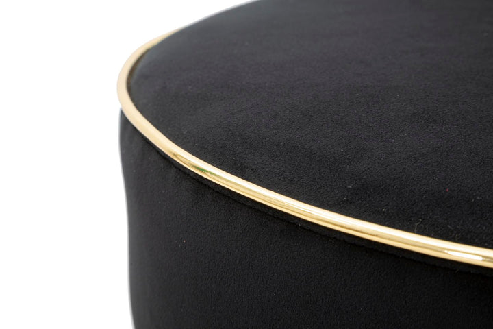 Schwarzer Samt-Barhocker mit schwarzen Holzbeinen und goldenen Details