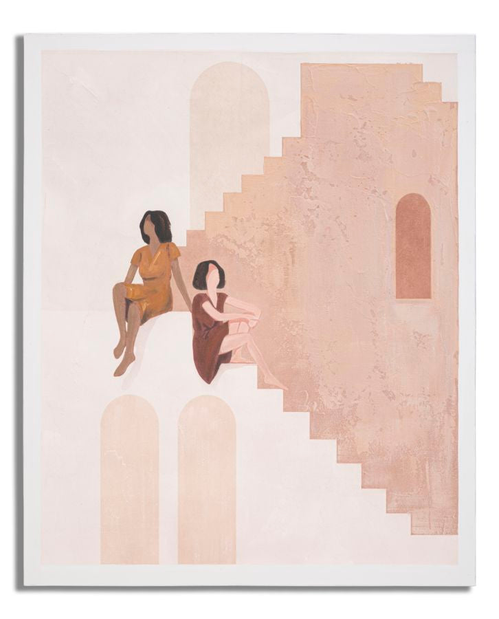 Frauen auf Treppen Braun Abstrakt Bohemian Modern Gemälde