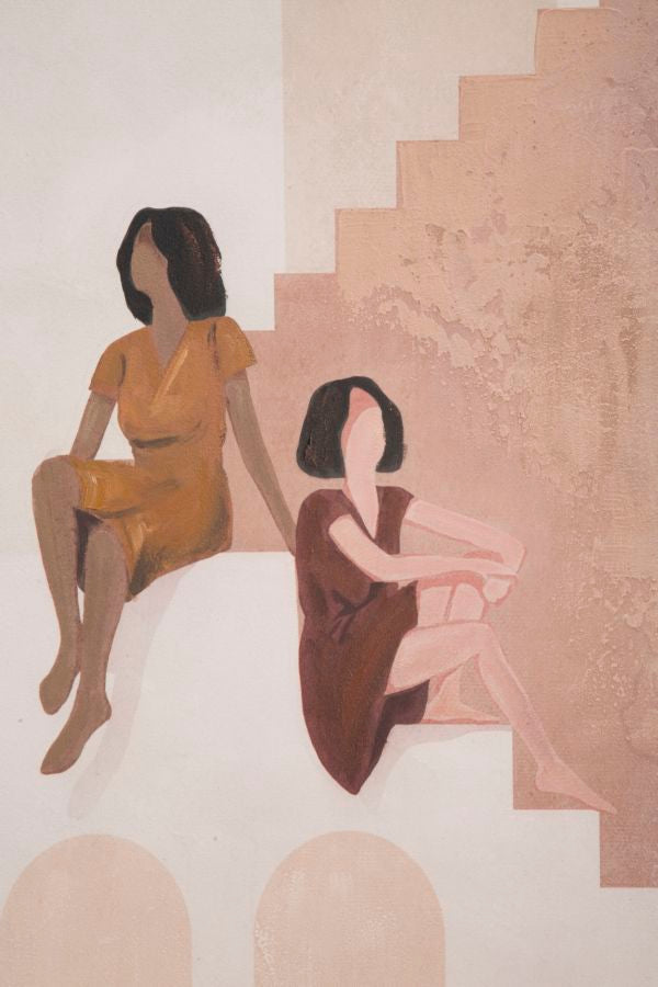 Frauen auf Treppen Braun Abstrakt Bohemian Modern Gemälde
