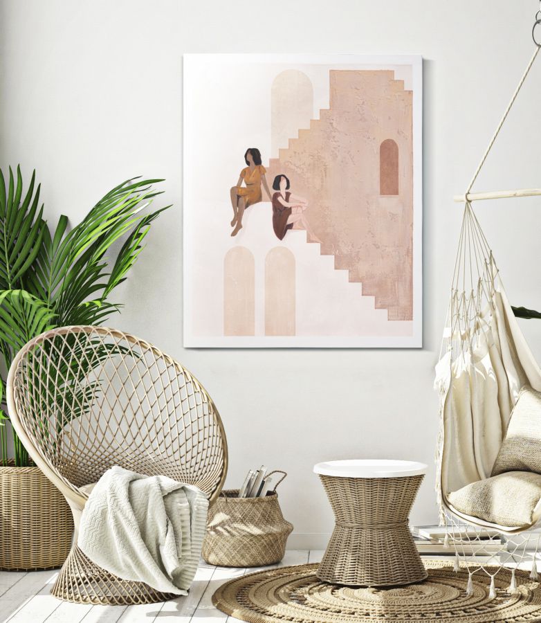 Frauen auf Treppen Braun Abstrakt Bohemian Modern Gemälde