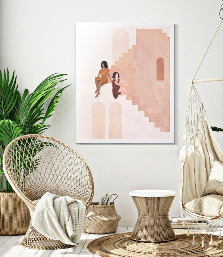 Frauen auf Treppen Braun Abstrakt Bohemian Modern Gemälde