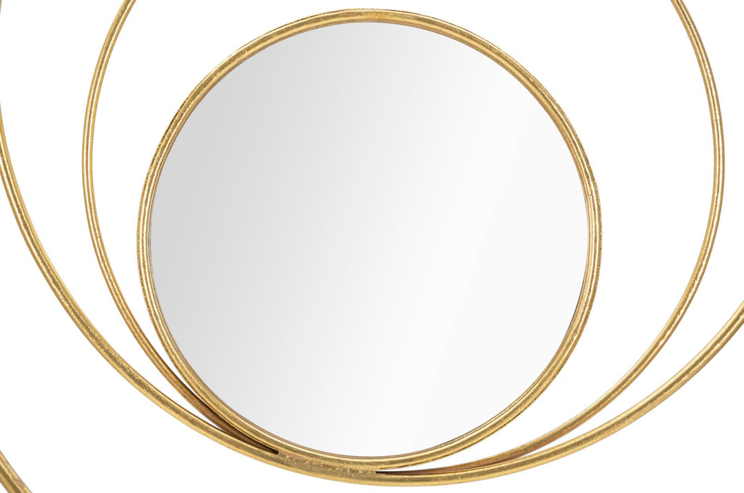 Gold Metall Runde Metall Runde Wandspiegel mit geometrischen Kreisen verziert