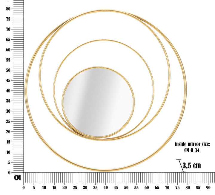 Gold Metall Runde Metall Runde Wandspiegel mit geometrischen Kreisen verziert