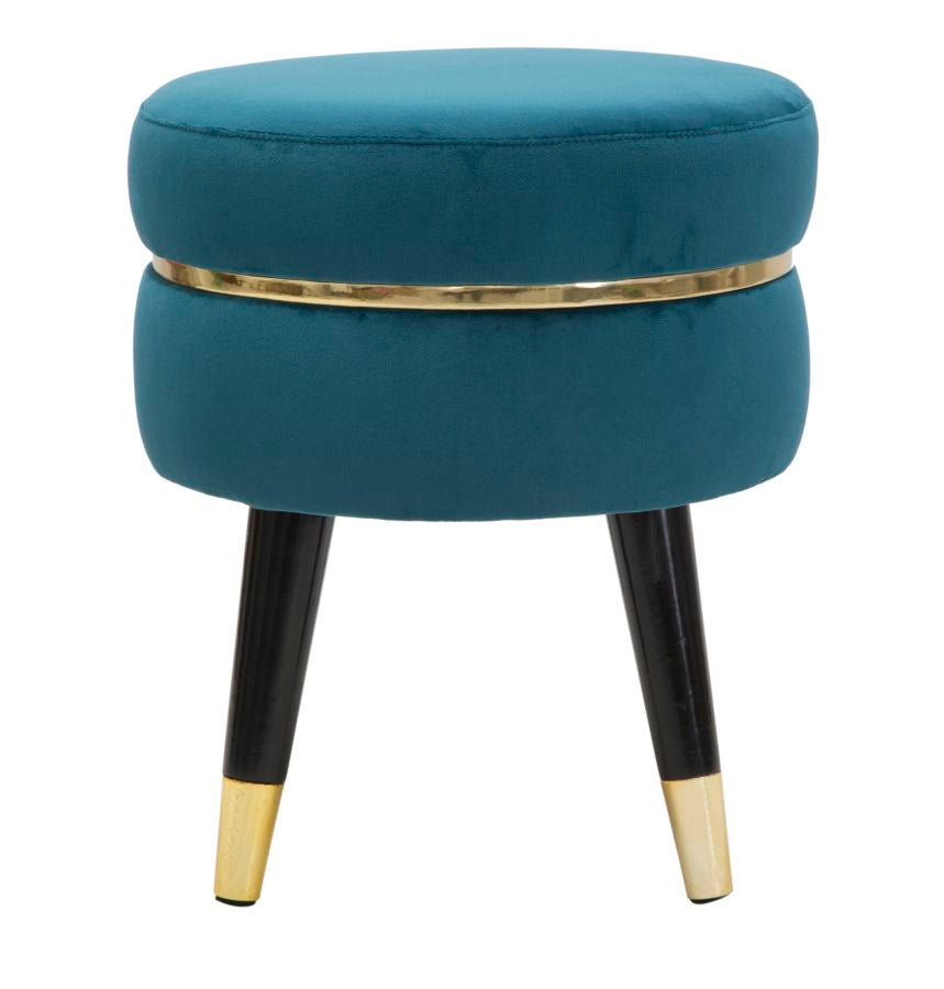 Kleiner Sitz aus blauem und goldenem Samt mit schwarzen Beinen