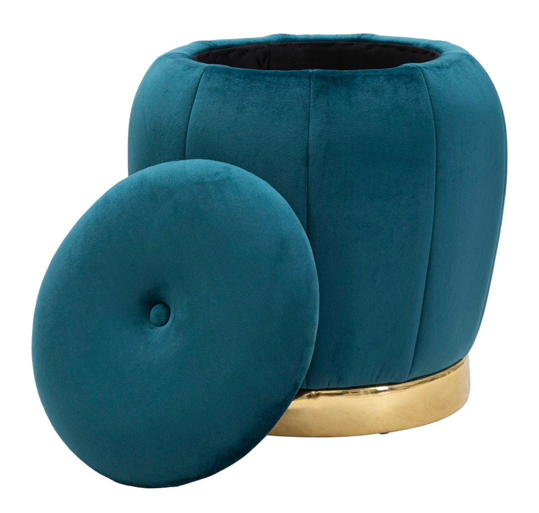 Aufbewahrungspouf in Blau und Gold