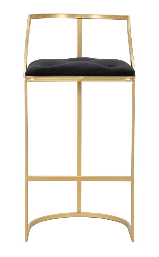 Barhocker aus schwarzem Samt mit goldenen Metallbeinen