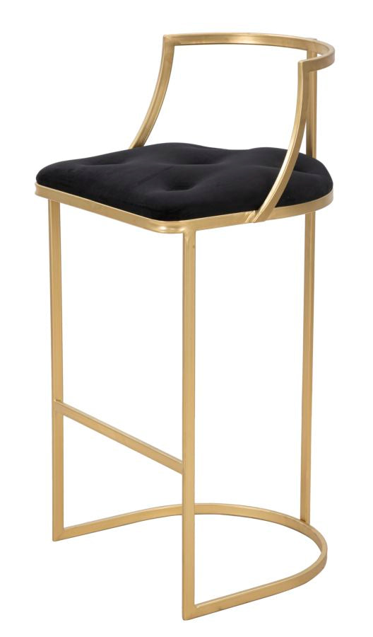 Barhocker aus schwarzem Samt mit goldenen Metallbeinen