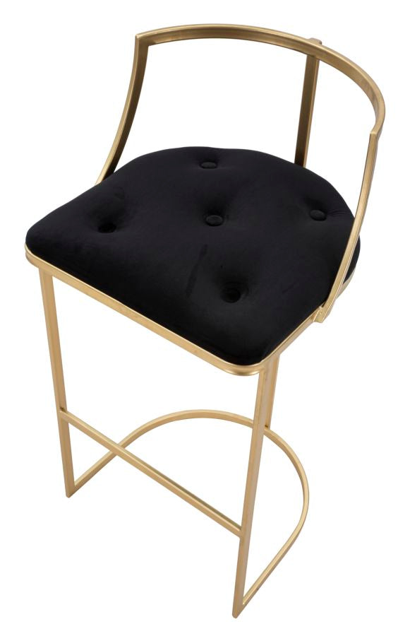 Barhocker aus schwarzem Samt mit goldenen Metallbeinen
