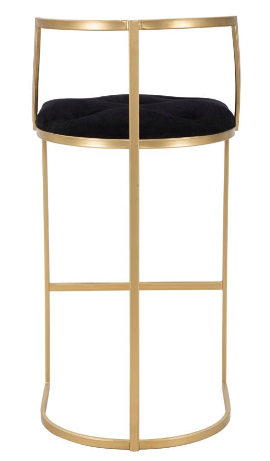 Barhocker aus schwarzem Samt mit goldenen Metallbeinen