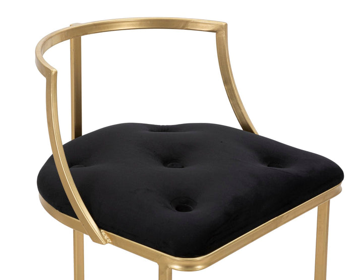 Barhocker aus schwarzem Samt mit goldenen Metallbeinen