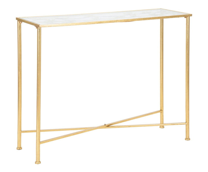 Rechteckiger Konsolentisch aus Metall und Glas in Gold