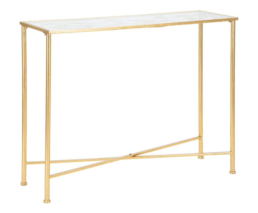 Rechteckiger Konsolentisch aus Metall und Glas in Gold