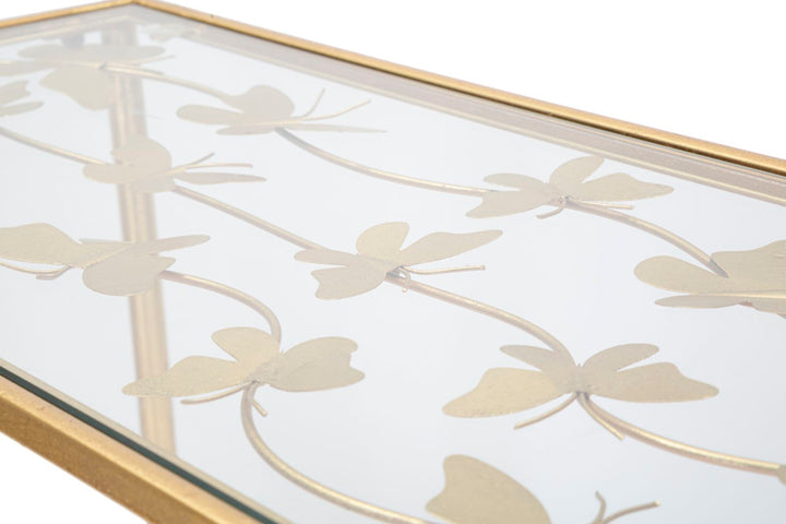 Rechteckiger Konsolentisch aus Metall und Glas in Gold