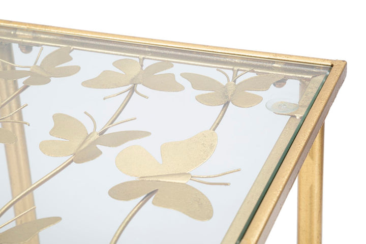 Rechteckiger Konsolentisch aus Metall und Glas in Gold