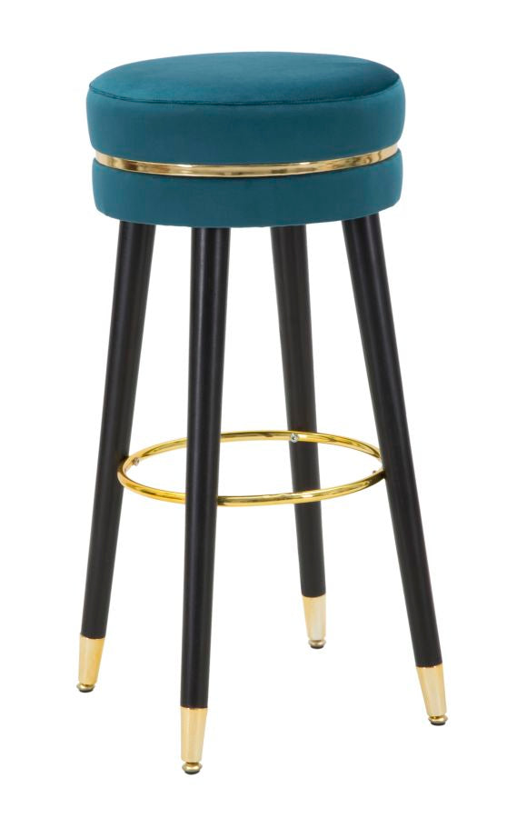 Barhocker aus blauem und goldenem Samt mit schwarzen Beinen