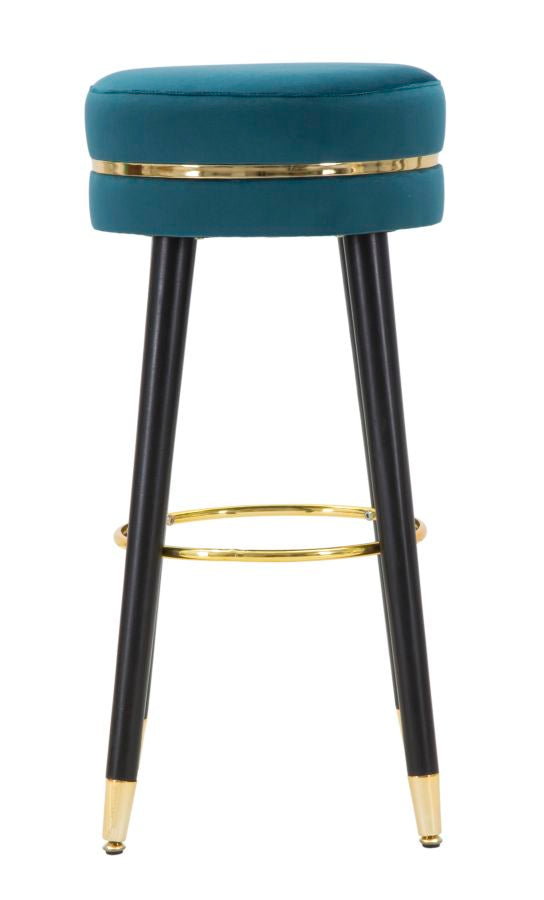 Barhocker aus blauem und goldenem Samt mit schwarzen Beinen
