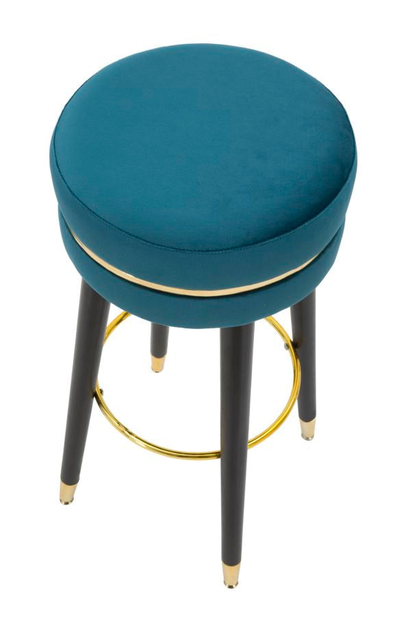 Barhocker aus blauem und goldenem Samt mit schwarzen Beinen