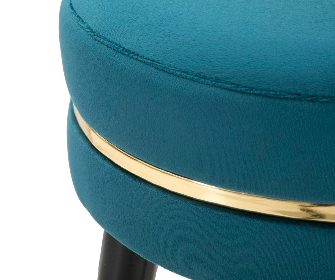 Barhocker aus blauem und goldenem Samt mit schwarzen Beinen