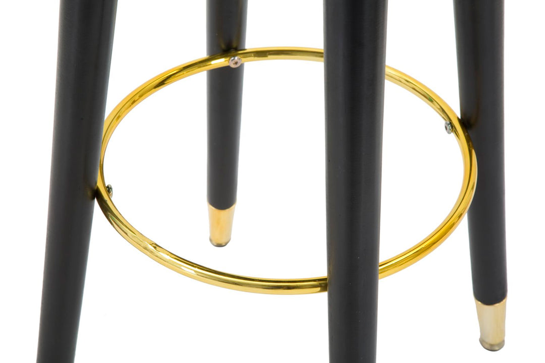 Barhocker aus blauem und goldenem Samt mit schwarzen Beinen