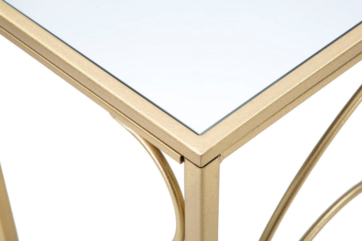 Rechteckiger Konsolentisch aus goldenem Metall und Glas