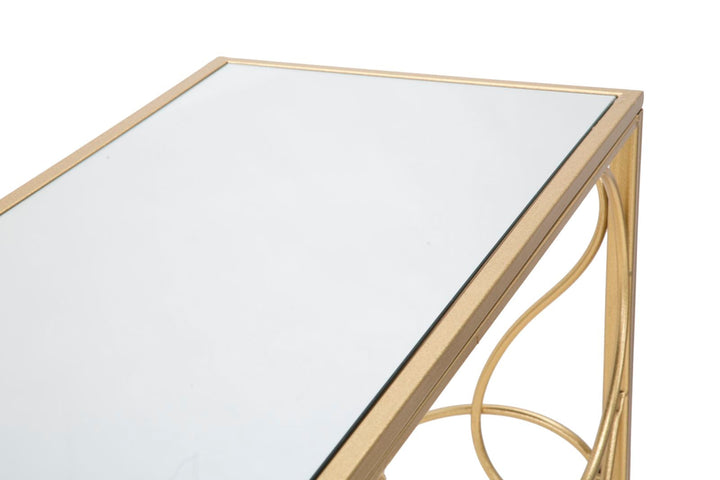 Rechteckiger Konsolentisch aus goldenem Metall und Glas
