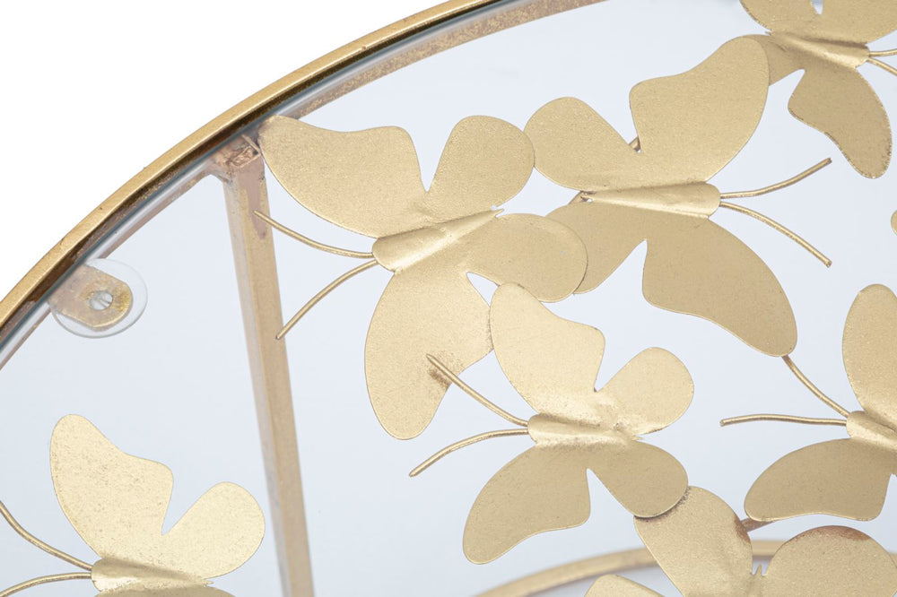 Runder Couchtisch aus goldenem Metall und Glas