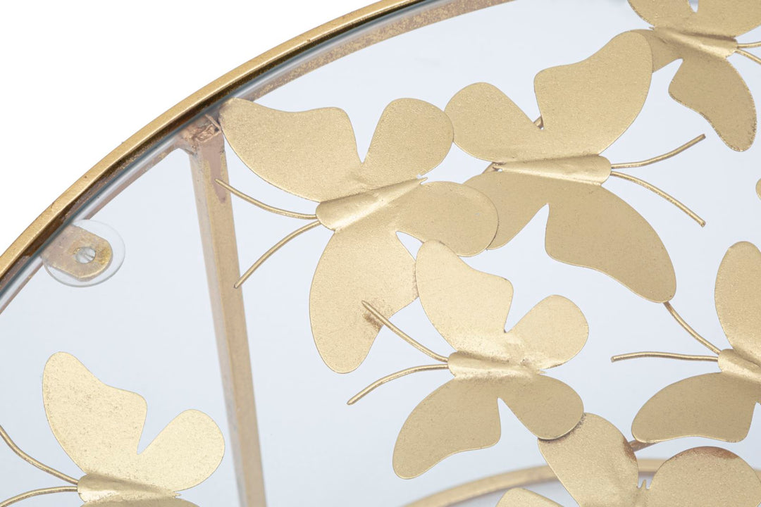 Runder Couchtisch aus goldenem Metall und Glas