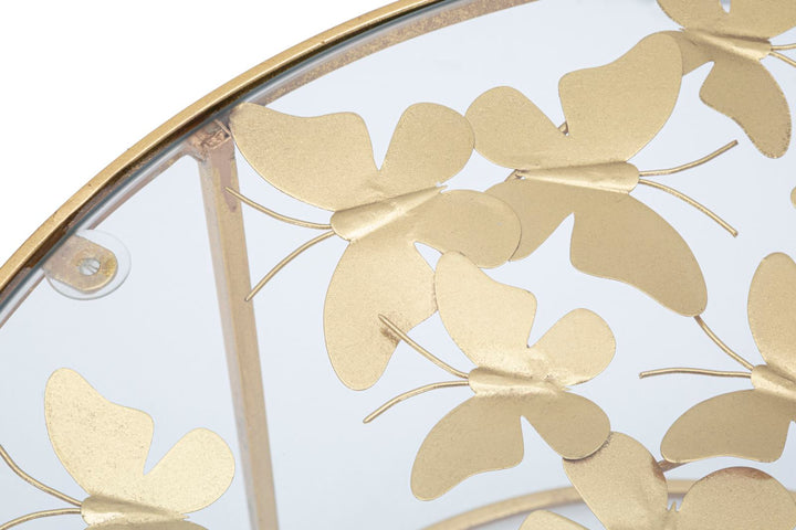 Runder Couchtisch aus goldenem Metall und Glas