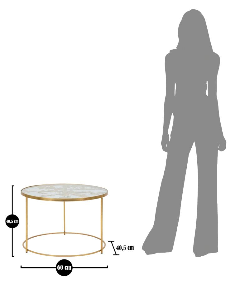 Runder Couchtisch aus goldenem Metall und Glas