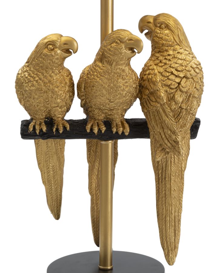 Gold-schwarze Metall-Tischlampe mit Papageien