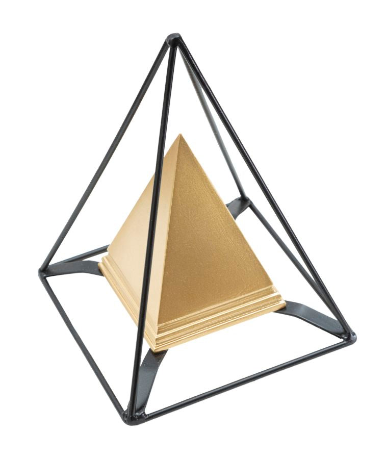 Goldene pyramidenförmige Dekoration mit schwarzem Rahmen (Moderne Skulptur)