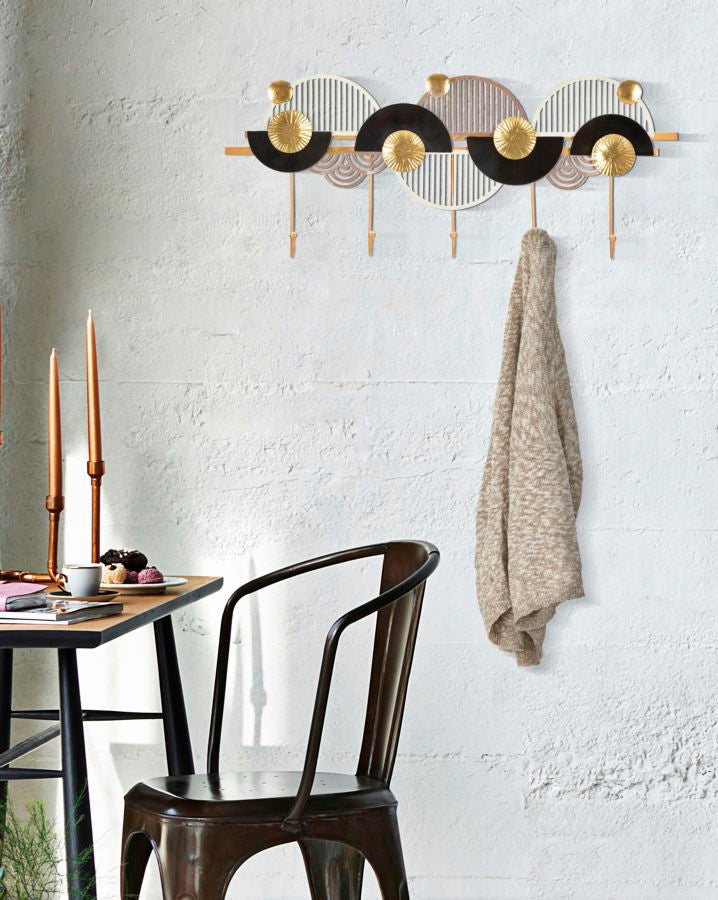 Gold und Schwarz Metall Wandhalterung mit 5 Haken