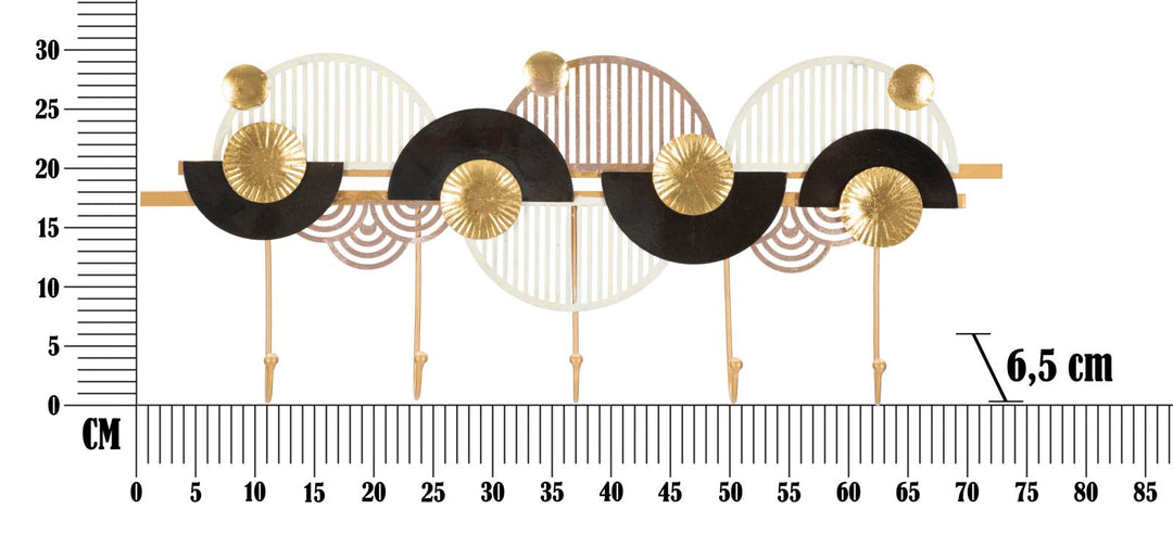 Gold und Schwarz Metall Wandhalterung mit 5 Haken