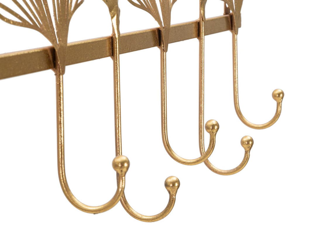 Blattmuster-Wandaufhänger aus Goldmetall mit 7 Haken