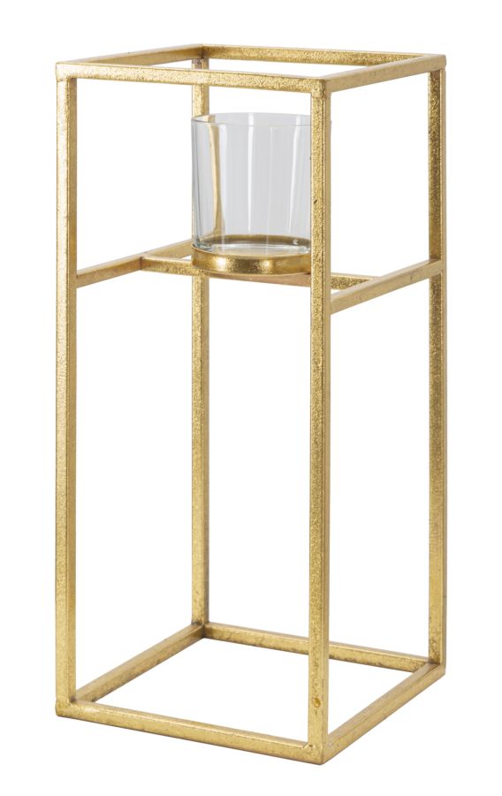 Kerzenhalter aus Metall und Glas in Quadratform, Gold