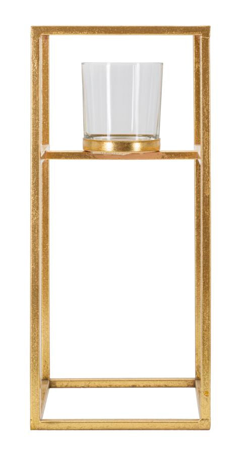 Kerzenhalter aus Metall und Glas in Quadratform, Gold