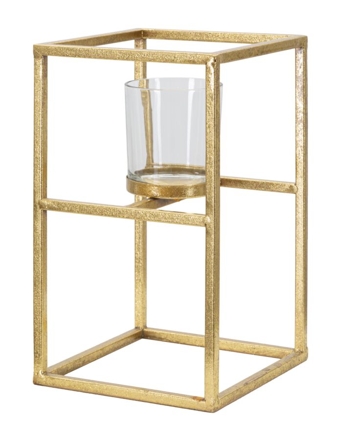 Kerzenhalter aus Metall und Glas in Quadratform, Gold