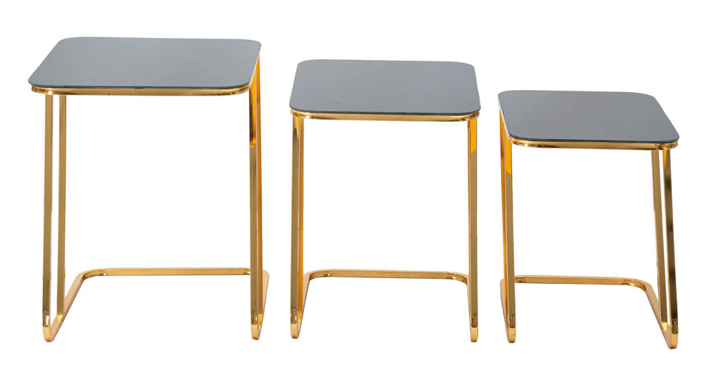 Rechteckiger kleiner Tisch aus Metall und Glas in Gold, 3 Stück