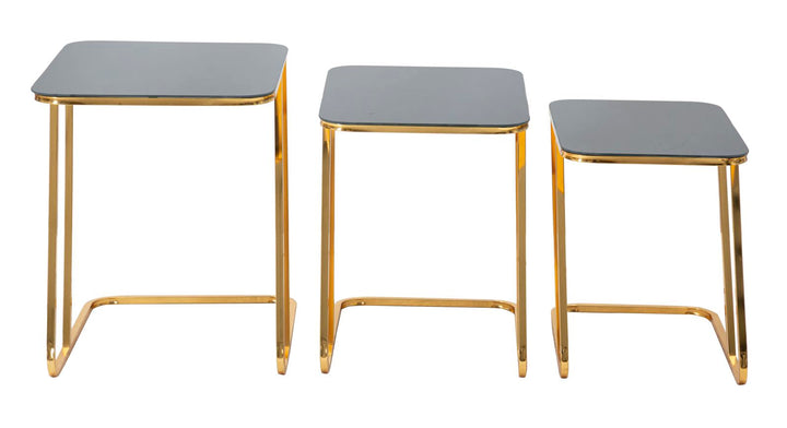 Rechteckiger kleiner Tisch aus Metall und Glas in Gold, 3 Stück
